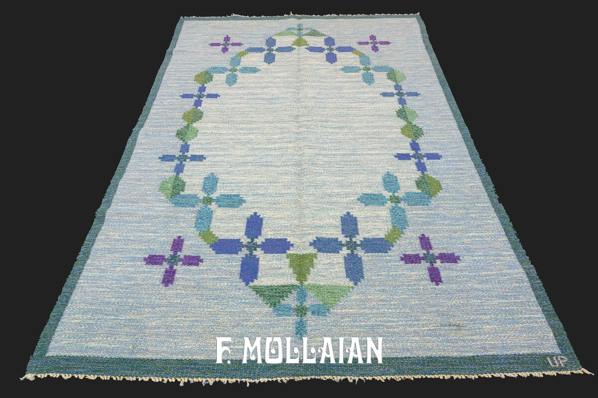 Scandinavian Rollakan Swedish Rug Blue Tone n°:172644